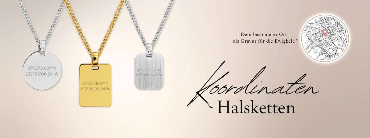 Gravurhalsketten Herren - Koordinaten - 333/585 Gold