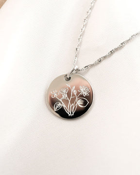 Geboorte bloem graveren platen ketting hanger zirconia ronde