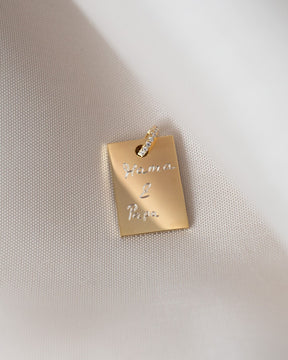Graveerplaatjes halsketting hanger zirkonia vierkant