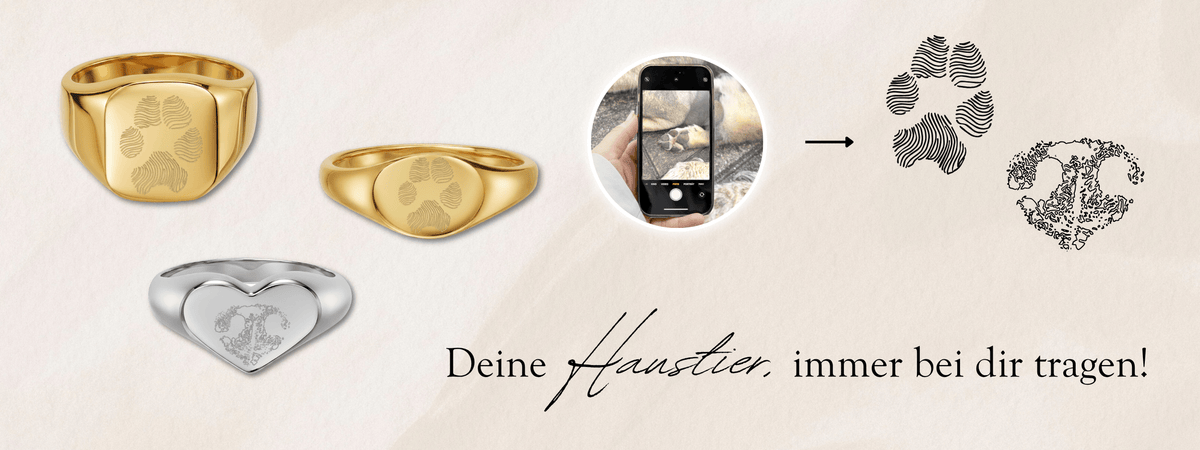 Gegraveerde ringen voor dames – pootafdruk/neusafdruk – roestvrij staal
